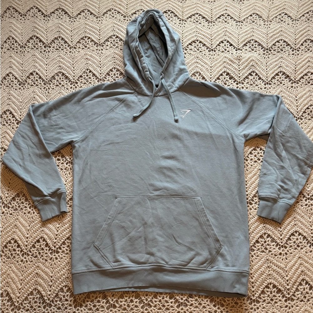 Gymshark Light Blue Hoodie Men’s Size Large Front Pocket Ties Workout Top